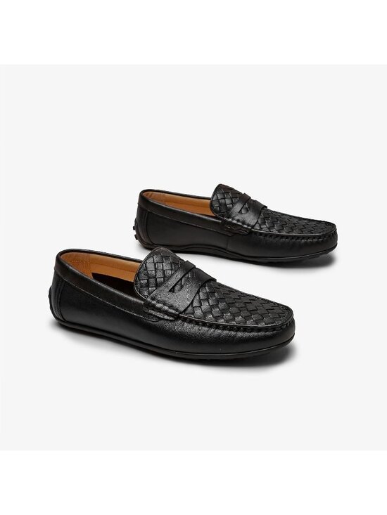 Men\'s Black Penny Loafers Slip-On Leather Business Casual Lightweight